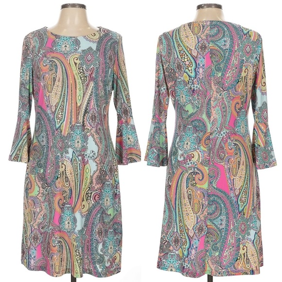 Tommy Hilfiger Dresses & Skirts - Tommy Hilfiger Preppy Paisley 3/4 Bell Sleeve Shift Dress